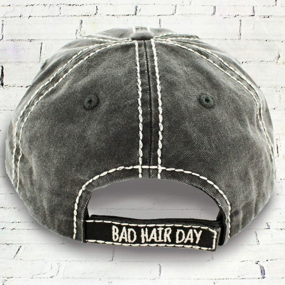 NWT Distressed Black Bad Hair Day Cap - Picture 3 of 3